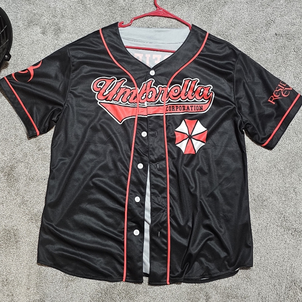 Resident Evil Baseball Jersey Black and Red Umbrella Corporation Jersey